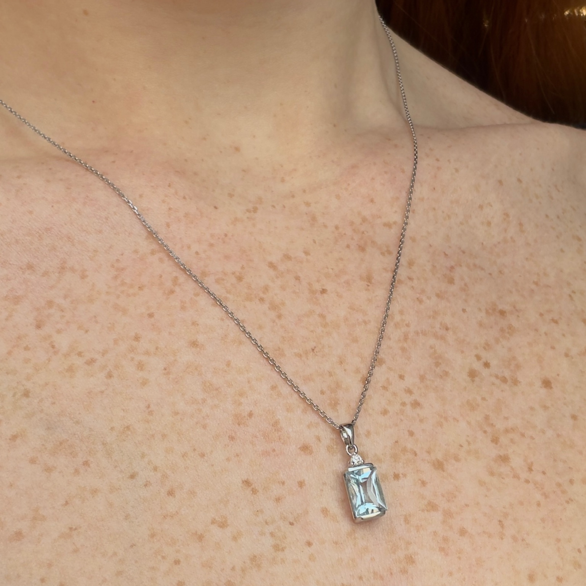 Half Bezel Aquamarine Pendant Necklace | Sterling Silver