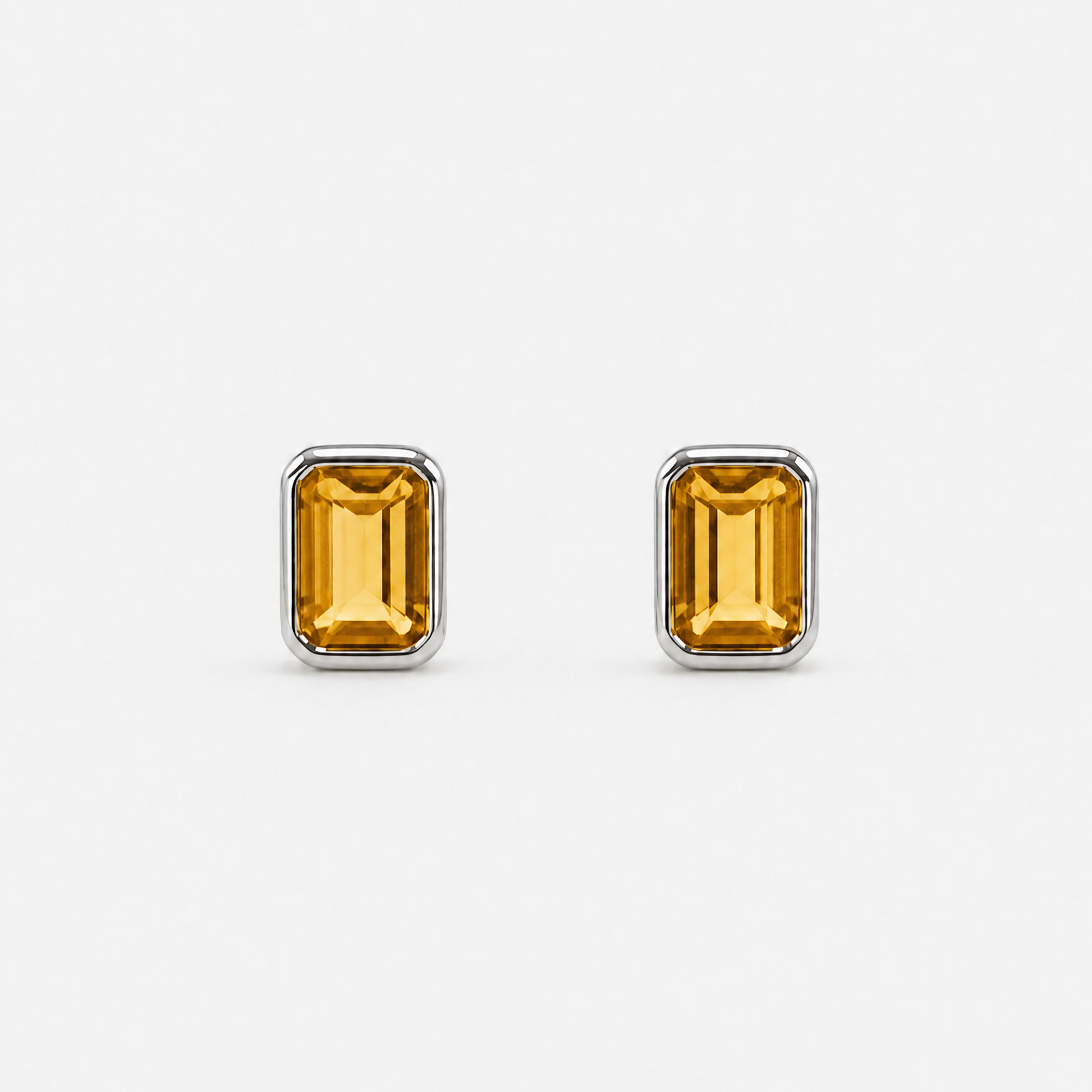 Emerald Cut Bezel Studs | Citrine | Sterling Silver