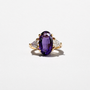 Oval Amethyst and Diamond Three Stone Ring | 14K Yellow Gold
