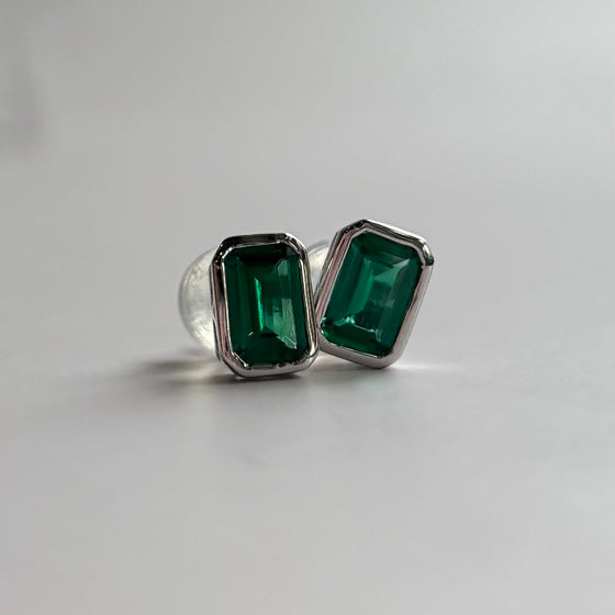 Emerald Cut Bezel Earrings
