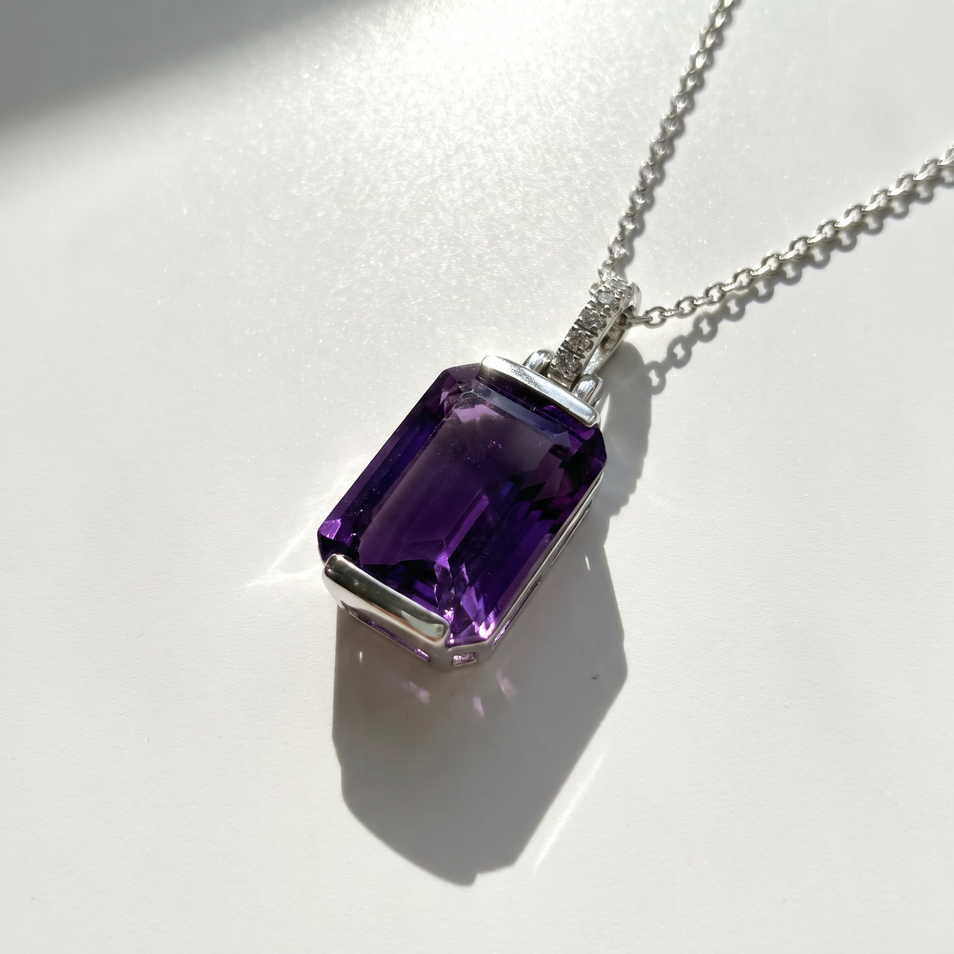 Half Bezel Amethyst Pendant Necklace | Sterling Silver