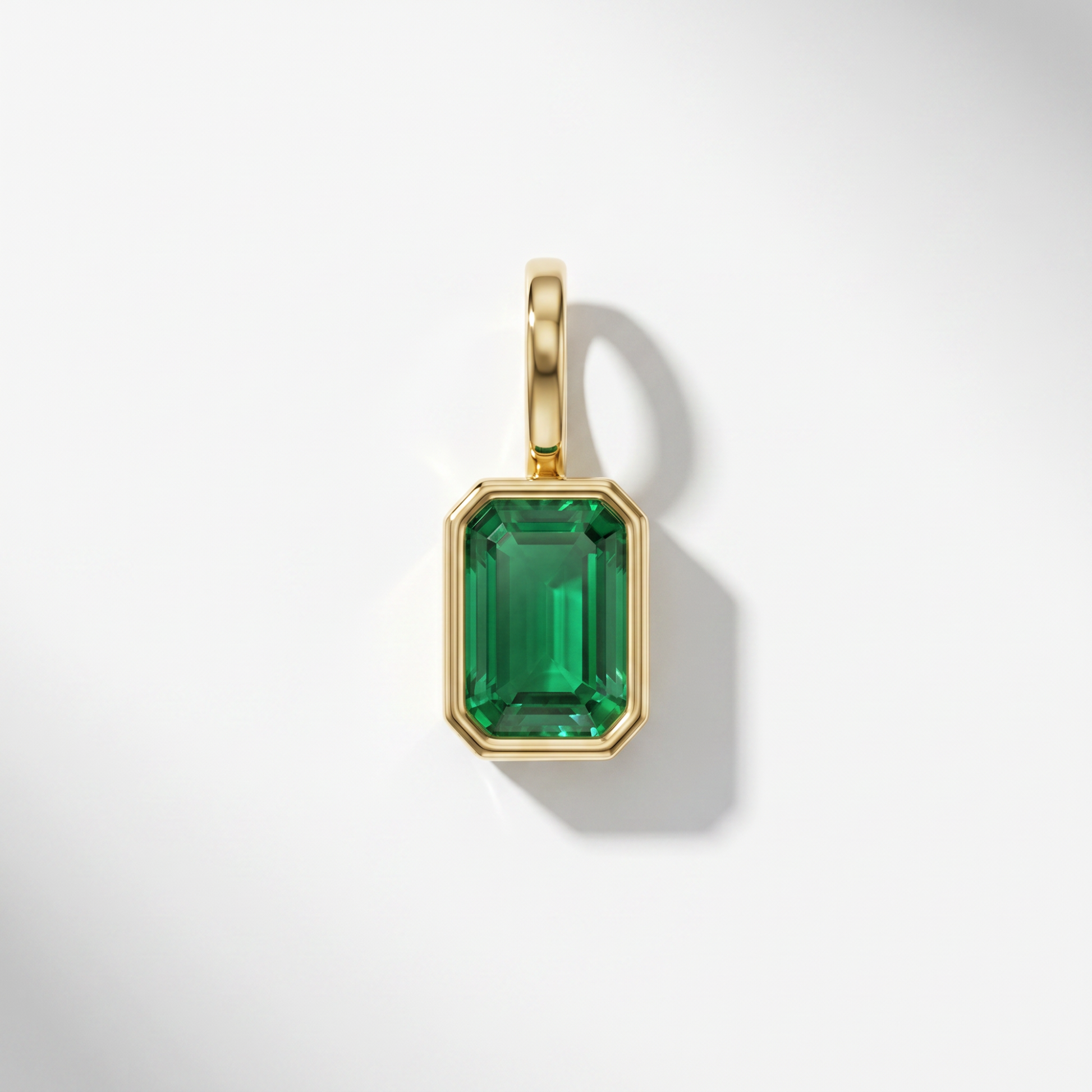 The Bezel Set Emerald Pendant | 14K Yellow Gold