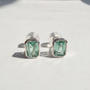 Emerald Cut Bezel Studs | Green Spinel | Sterling Silver