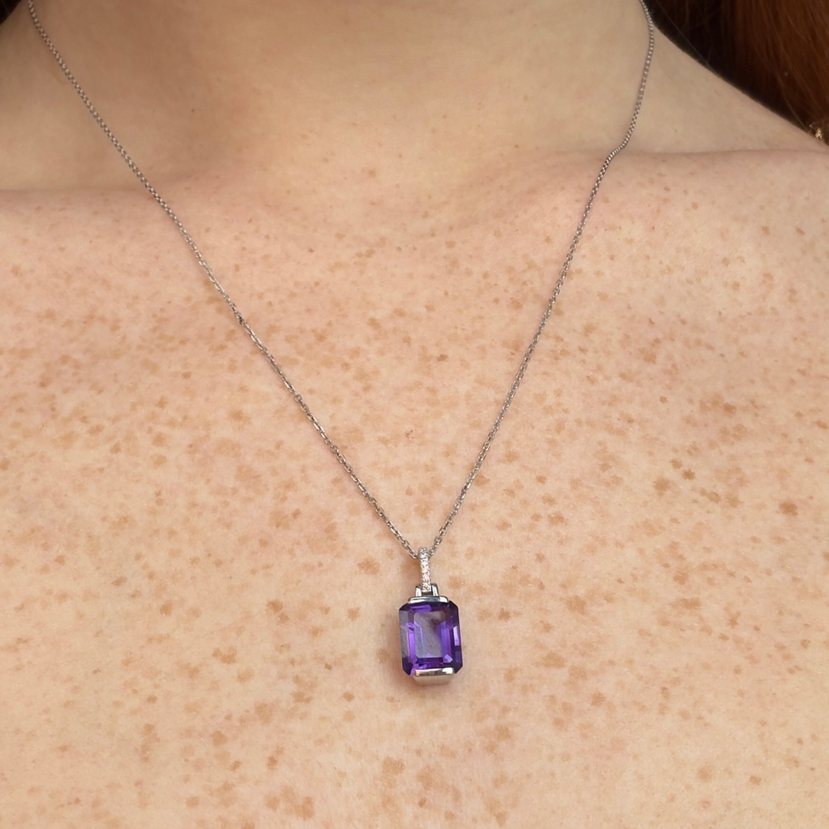 Half Bezel Amethyst Pendant Necklace | Sterling Silver