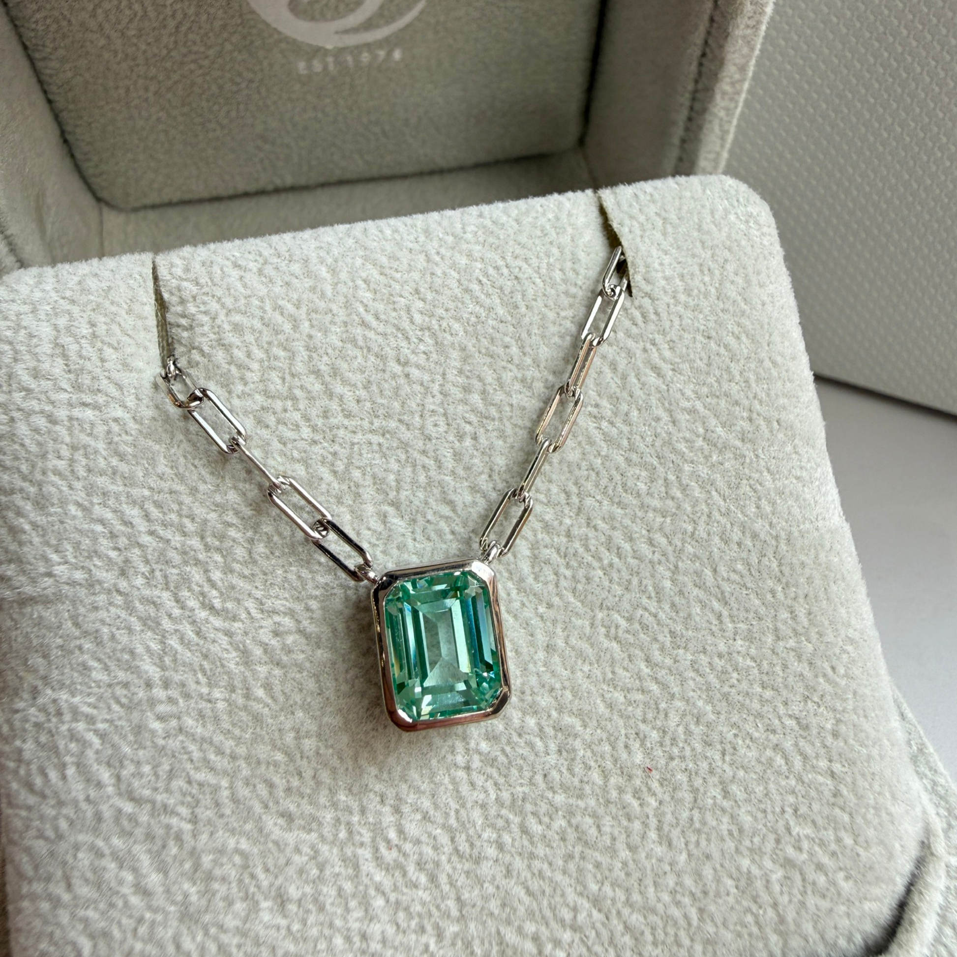 The Gemstone Bezel Necklace | Paperclip Chain | Green Spinel | Sterling Silver