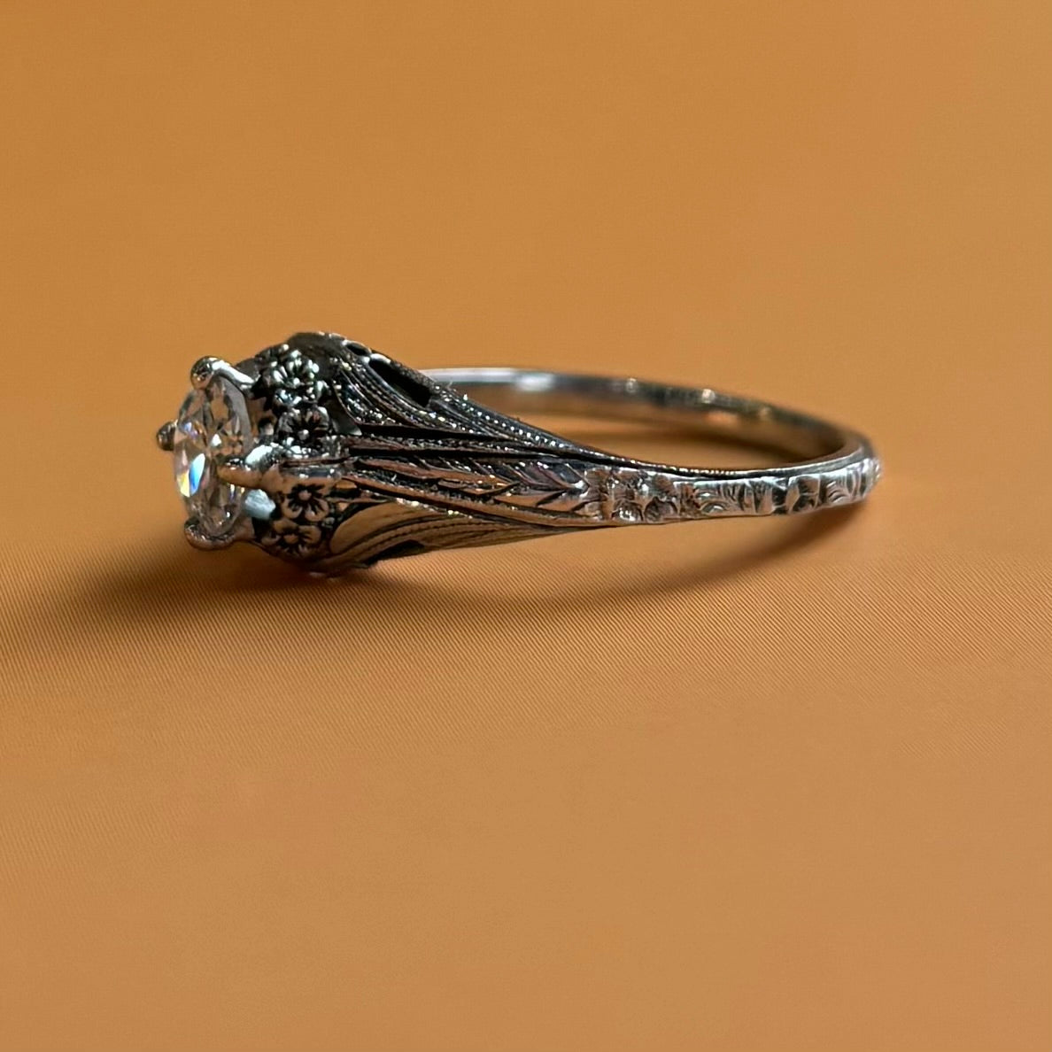 0.40ct Diamond Floral Engagement Ring | 18k White Gold | Vintage