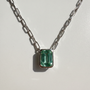 The Gemstone Bezel Necklace | Paperclip Chain | Green Spinel | Sterling Silver