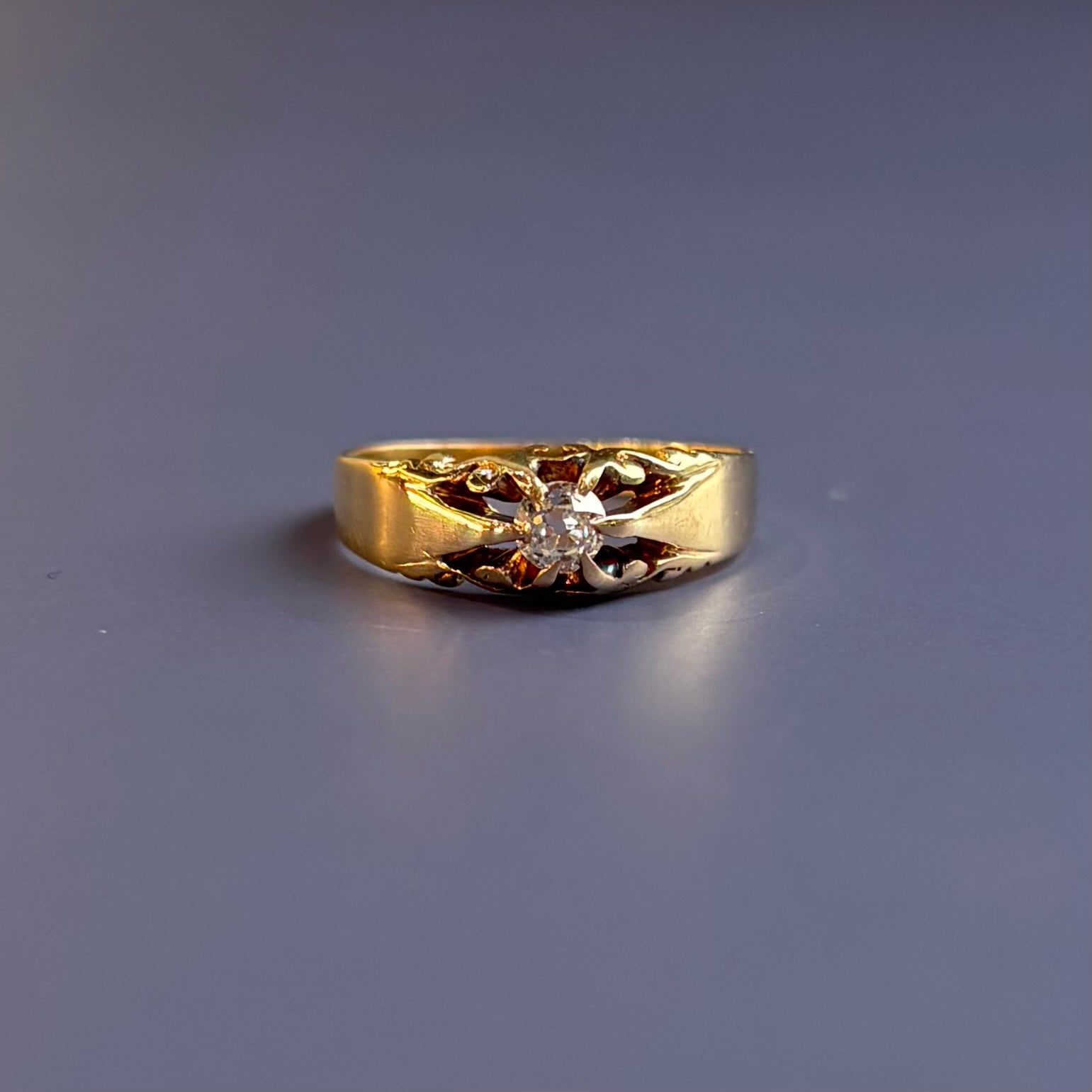 0.15ct Old Mine Cut Diamond Belcher Set Solitaire Ring | 14k Yellow Gold | Vintage