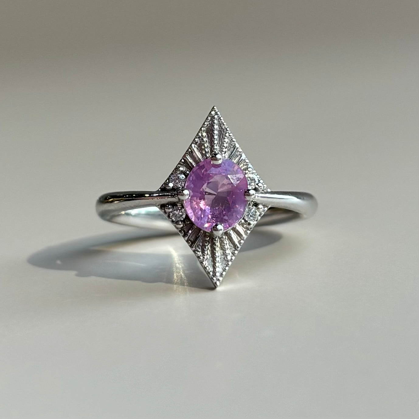 Pink Sapphire & Diamond Ring | 10K White Gold