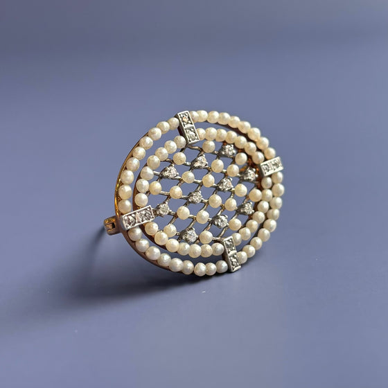 14k Edwardian Diamond and Pearl Pin