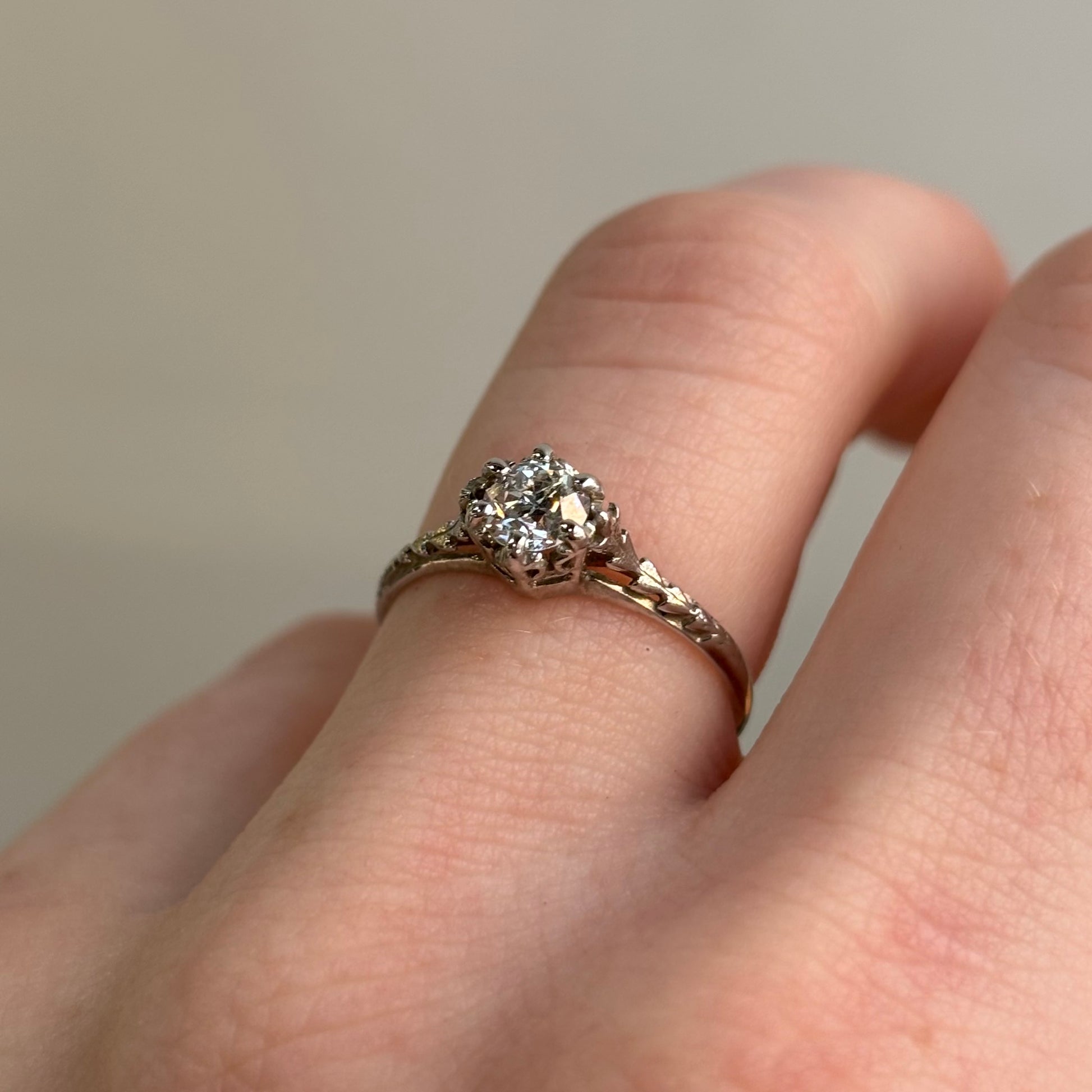 0.38 CT Old European Cut Diamond Vine Ring | Vintage