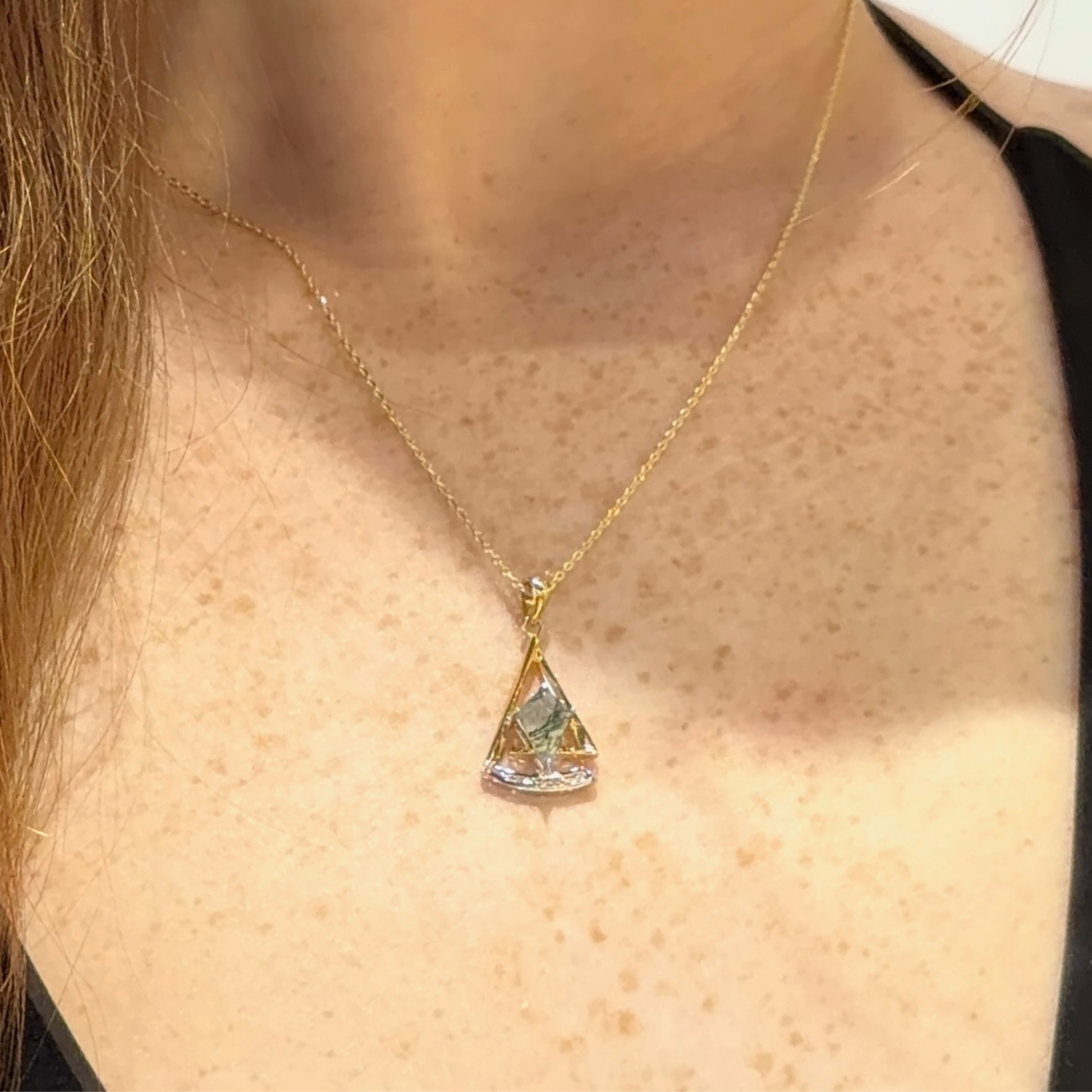 Kite Cut Moss Agate Necklace | 14K Two-Tone Gold