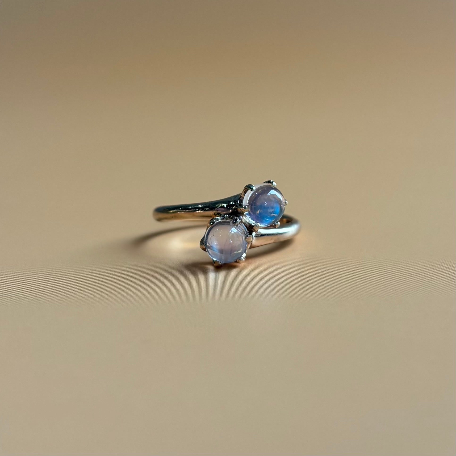 Victorian Double Moonstone Bypass Ring | 14K Yellow Gold | Vintage