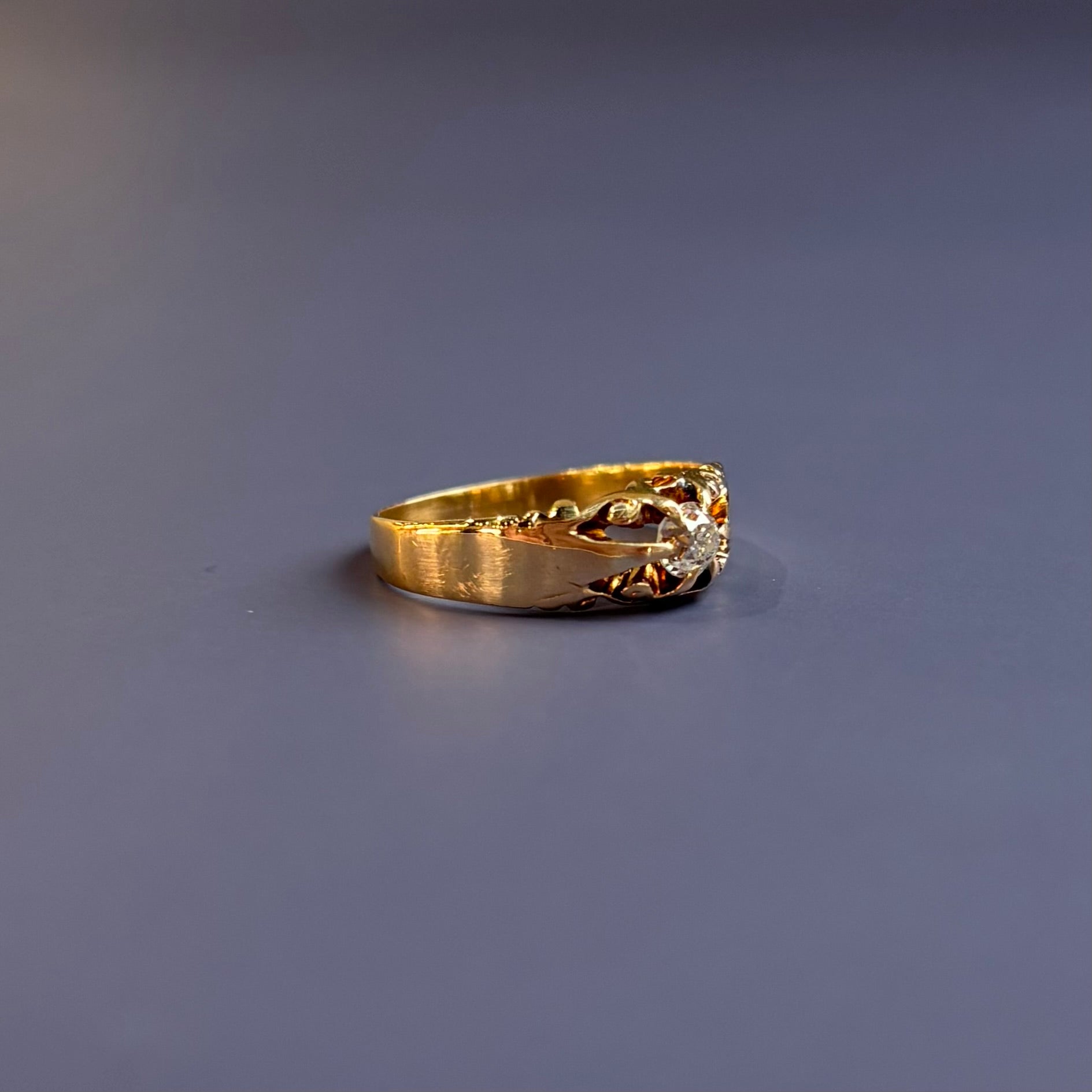 0.15ct Old Mine Cut Diamond Belcher Set Solitaire Ring | 14k Yellow Gold | Vintage