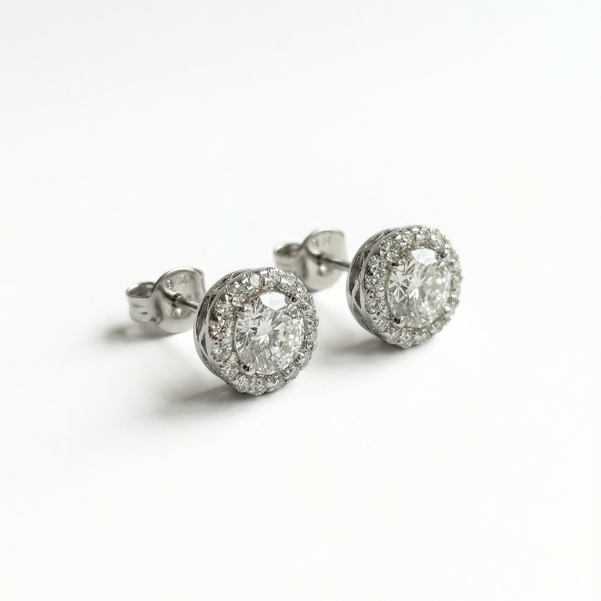 Lab-Grown Diamond Halo Stud Earrings | 1.75 CTW | 14K White Gold | D Color, VS1 Clarity