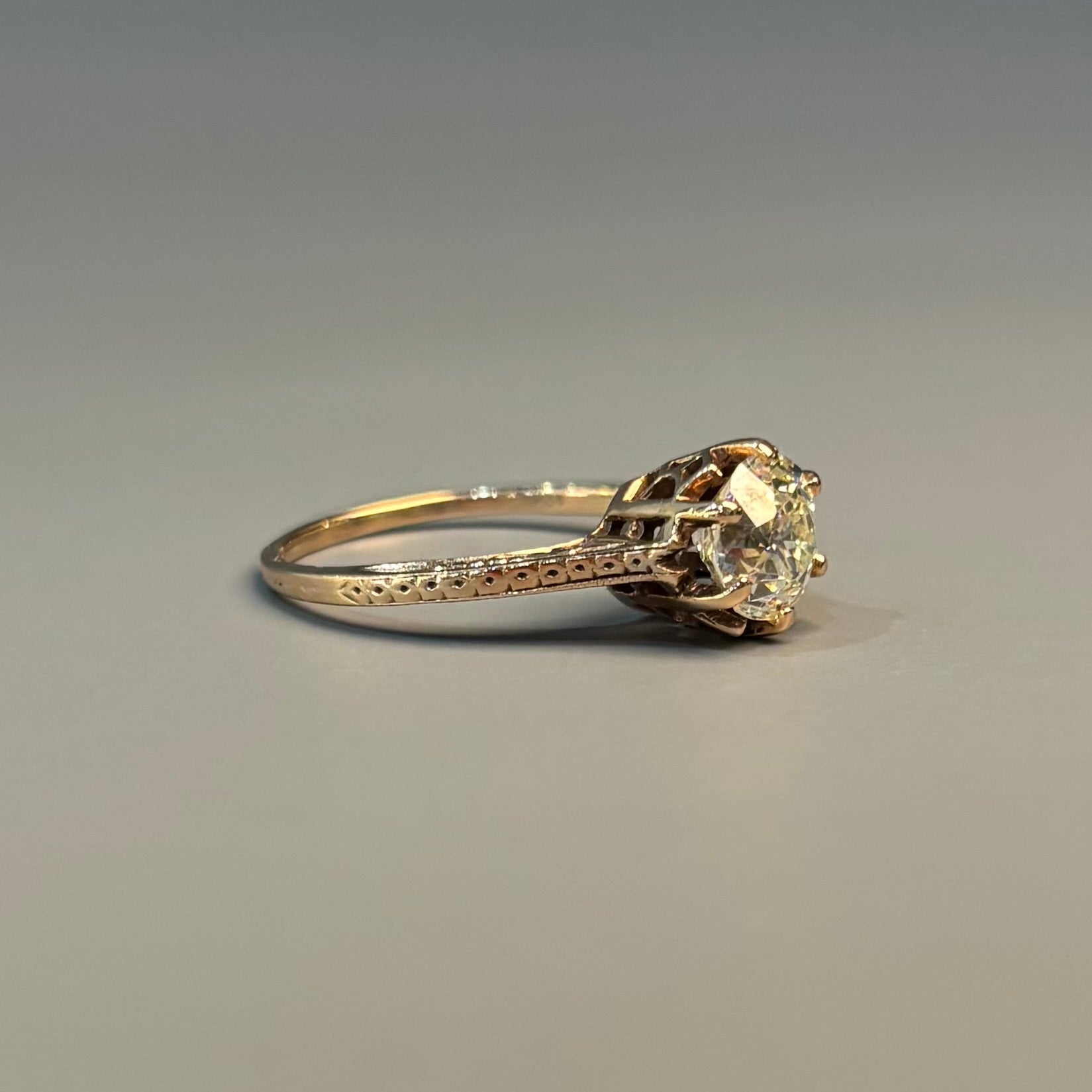 Natural Old European Cut Diamond Victorian Engagement Ring | 1.50 CT | 10K Yellow Gold |  GIA Certified