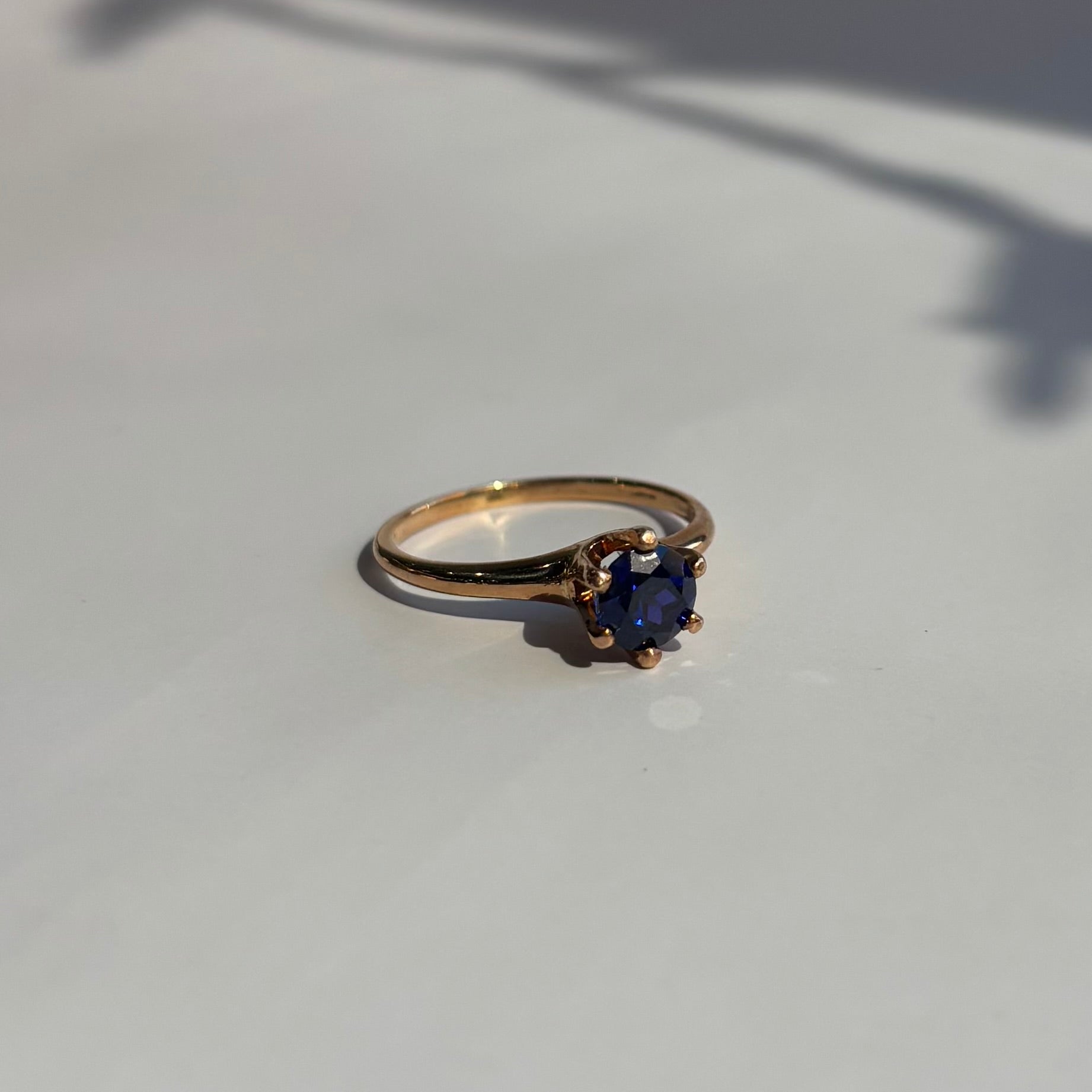 Victorian Blue Sapphire Solitaire Ring | 10K Yellow Gold