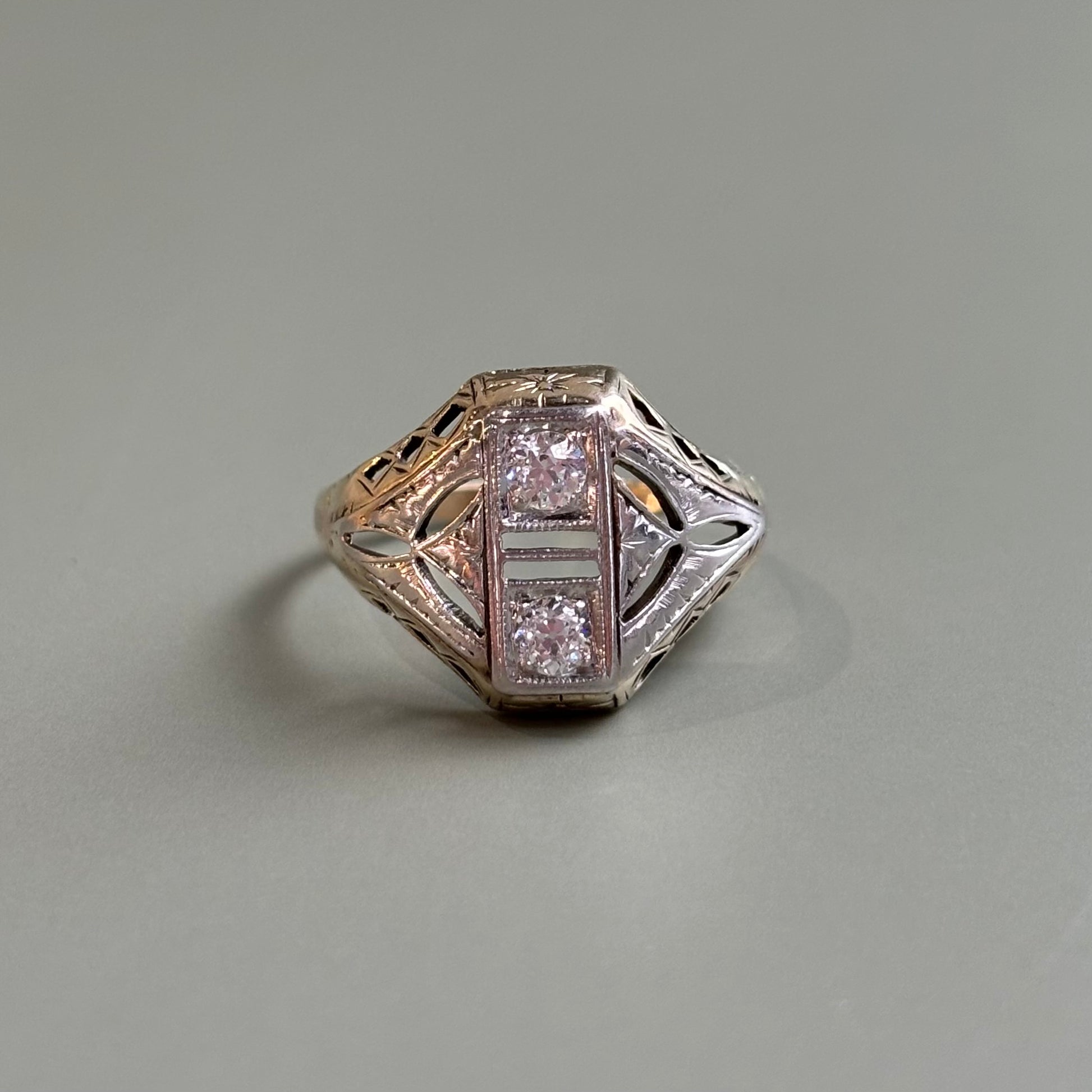 Art Deco Shield Ring | 0.35CTW Old European Cut Diamonds | Vintage