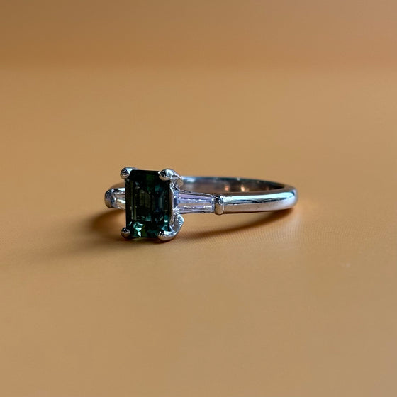 Green Sapphire Three-Stone Ring