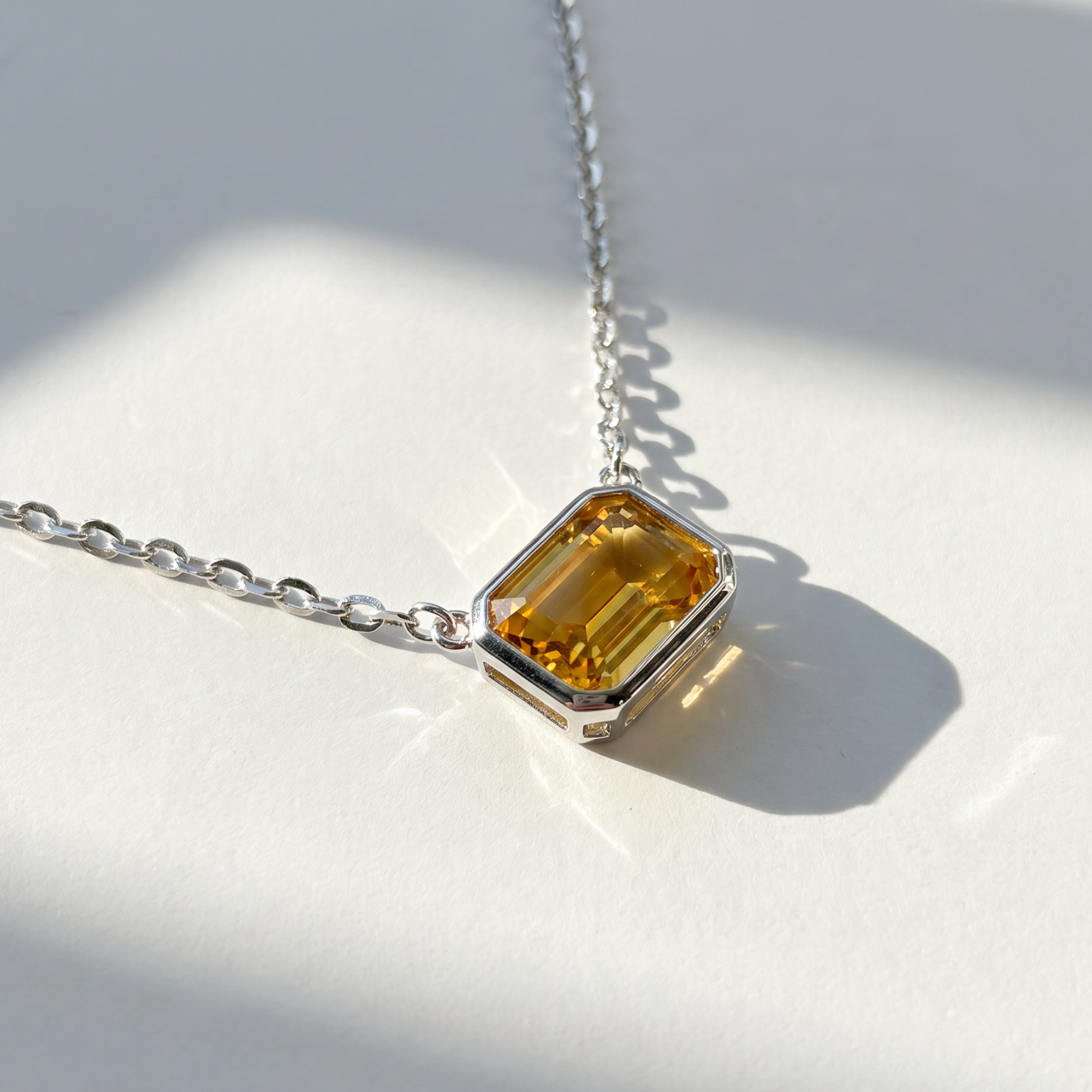 The Gemstone Bezel Necklace | Cable Chain | Citrine | Sterling Silver