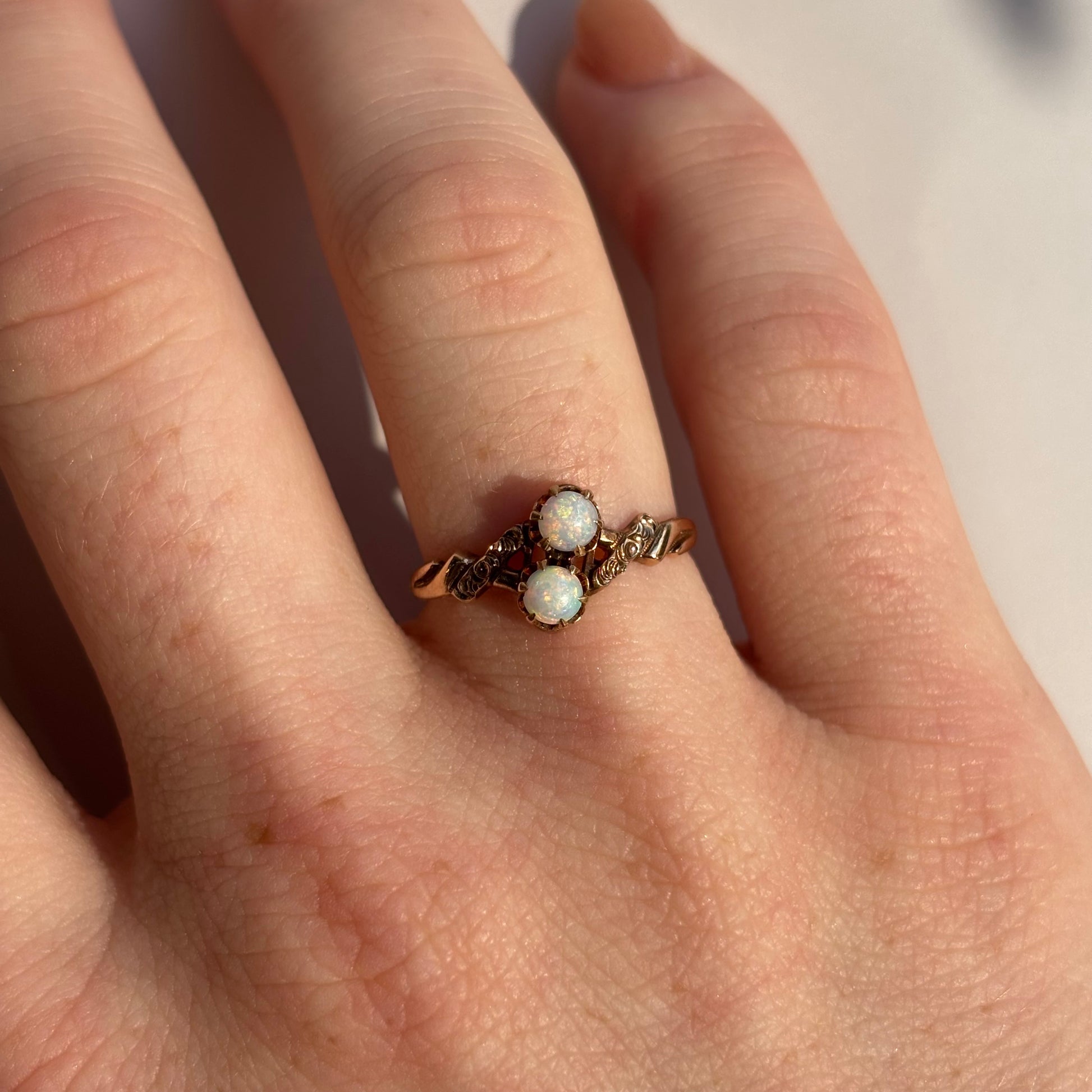 Double Opal Ring | 10K Yellow Gold | Vintage