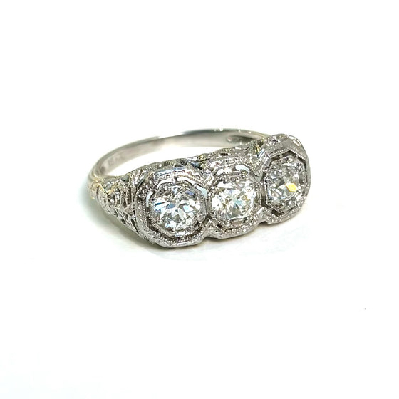 Art Deco Three Stone Diamond Engagement Ring 1.10 ct - Circa 1920