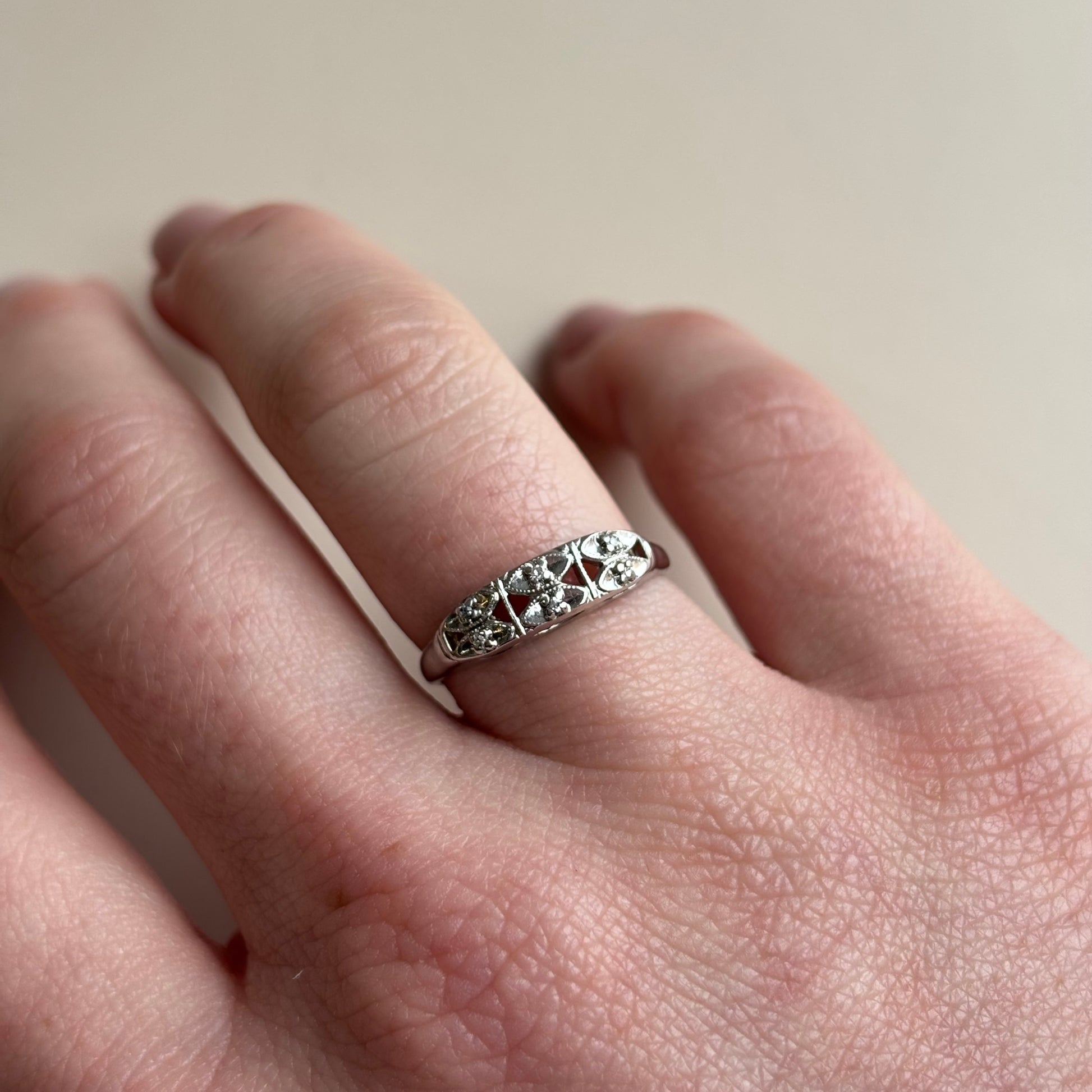 Art Deco Old European Cut Diamond Matching Bridal Set | 14k White Gold | Vintage