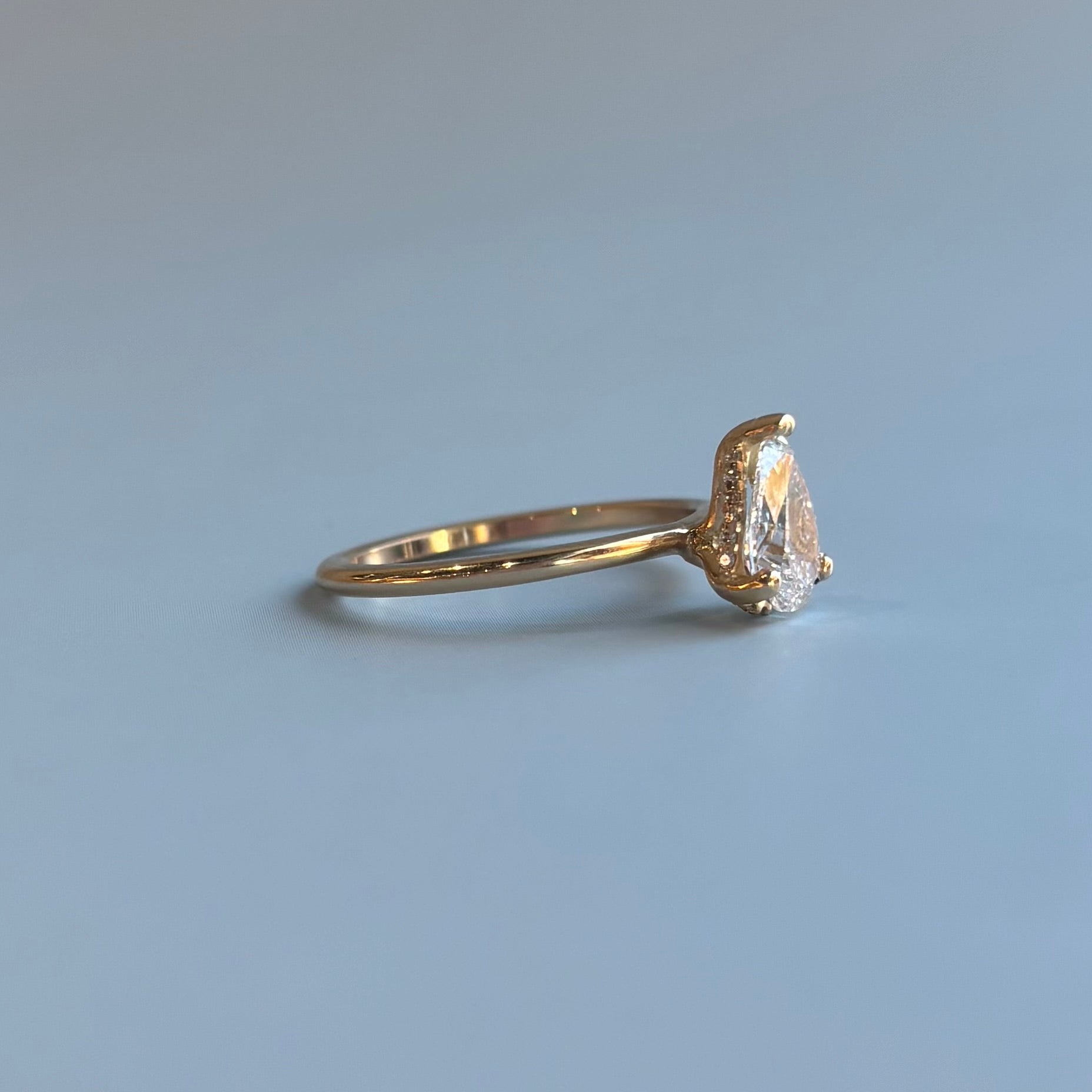 Lab-Grown Pear Diamond Solitaire | 0.99 CT | 14K Yellow Gold | F Color, VVS2 Clarity | Hidden Halo