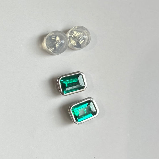 Emerald Cut Bezel Earrings