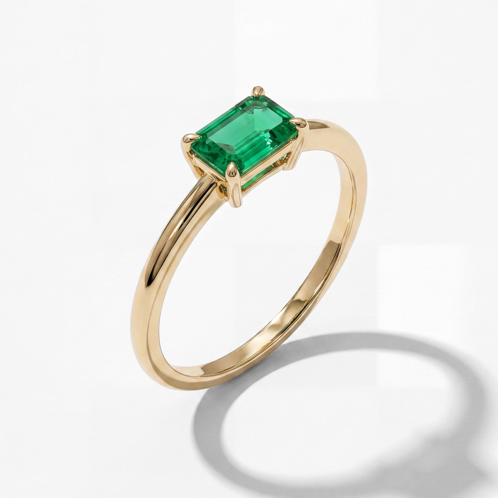 The East-West Solitaire Ring | Lab-Grown Emerald | 14K Yellow Gold