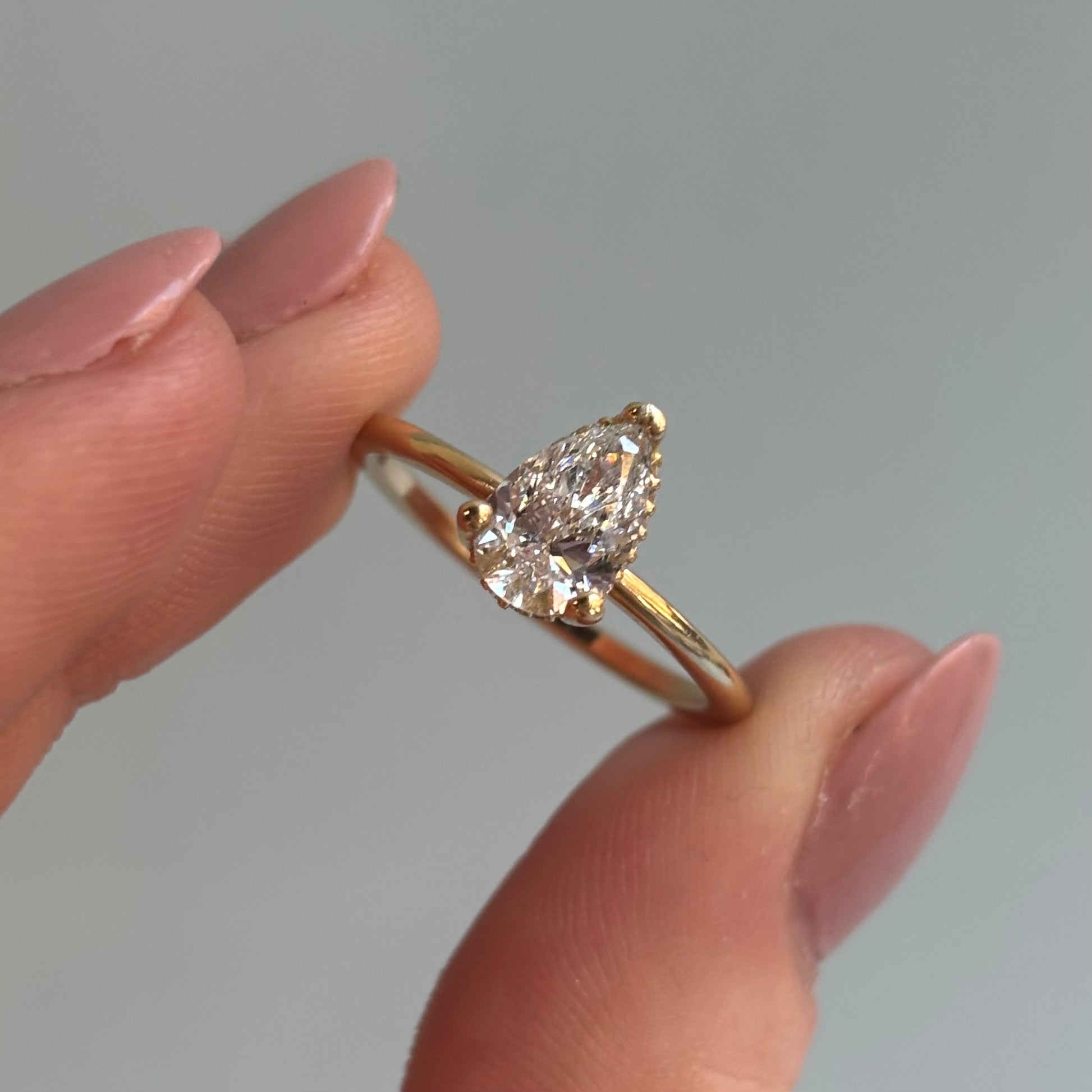 Lab-Grown Pear Diamond Solitaire | 0.99 CT | 14K Yellow Gold | F Color, VVS2 Clarity | Hidden Halo