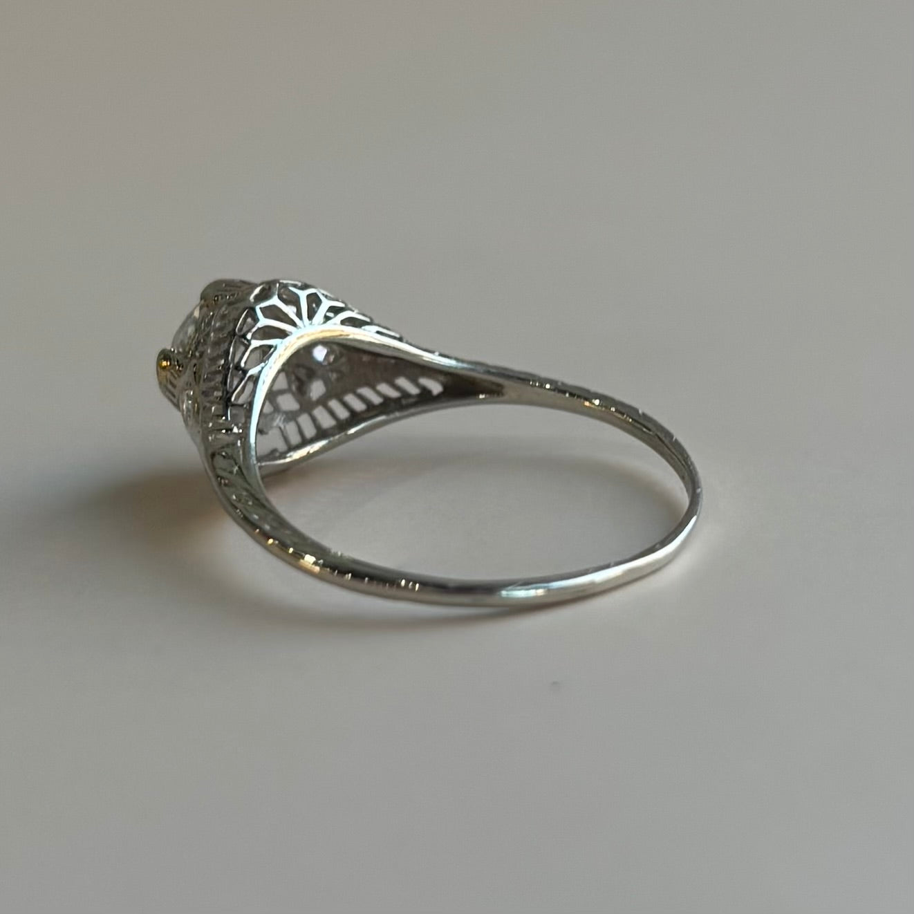 Art Deco 0.52ct Diamond Filigree Engagement Ring | 18k White Gold | Vintage