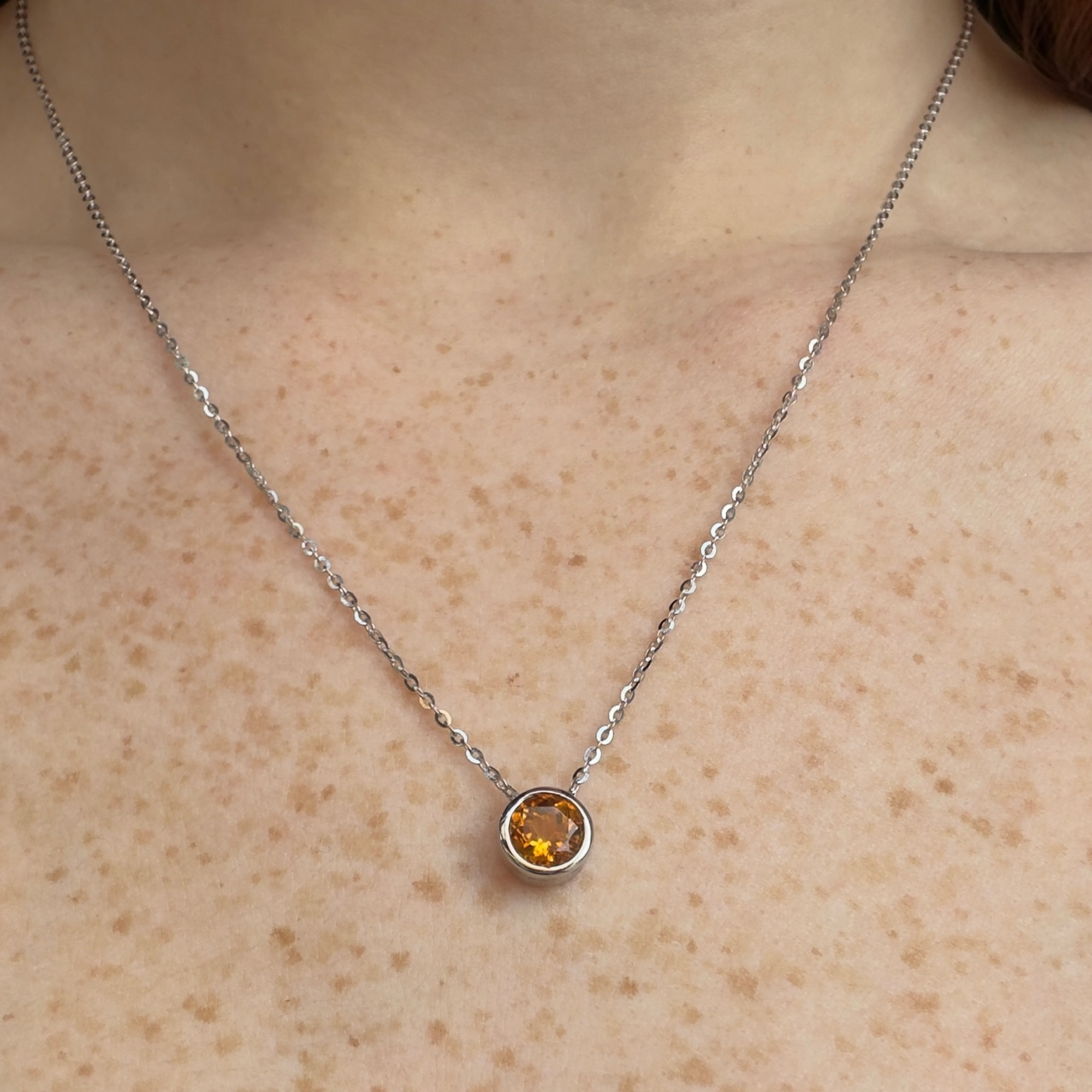Round Citrine Bezel Necklace | Sterling Silver