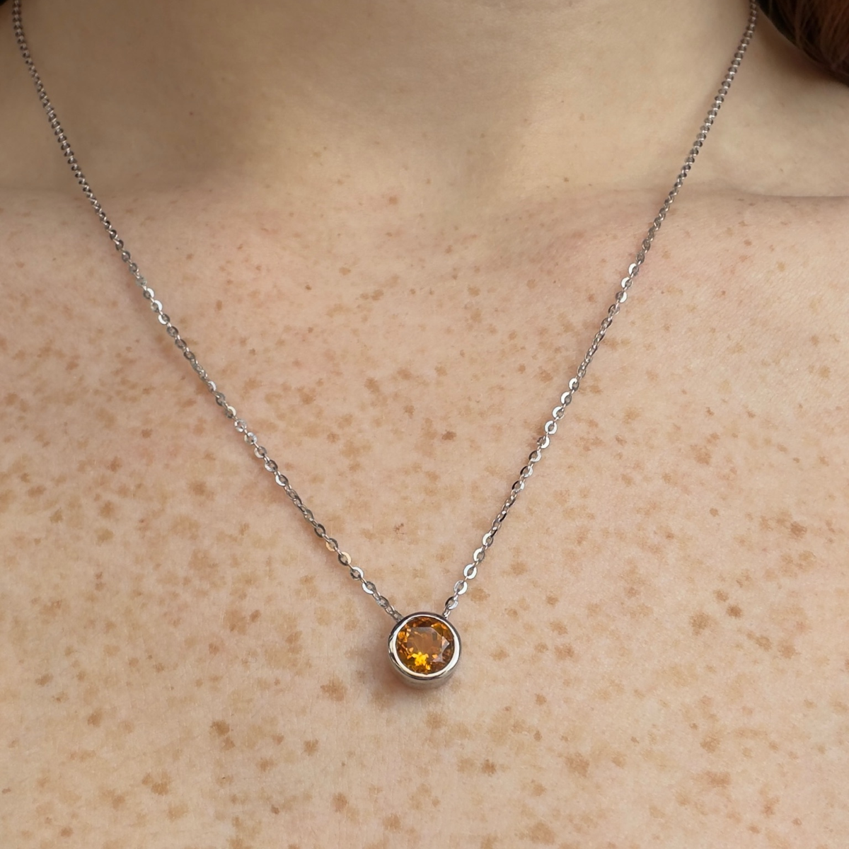 Round Citrine Bezel Necklace | Sterling Silver