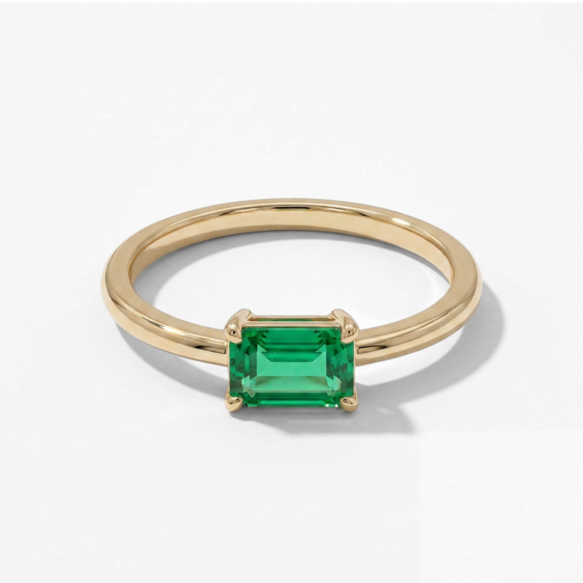 The East-West Solitaire Ring | Lab-Grown Emerald | 14K Yellow Gold