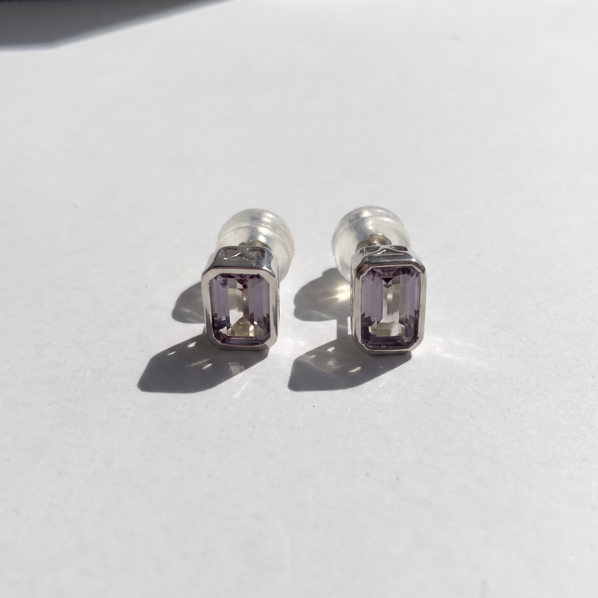 Emerald Cut Bezel Studs | Alexandrite | Sterling Silver