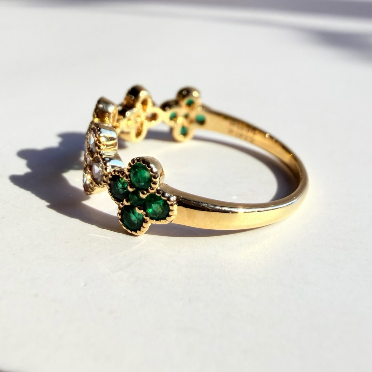 Emerald and Diamond Clover Ring