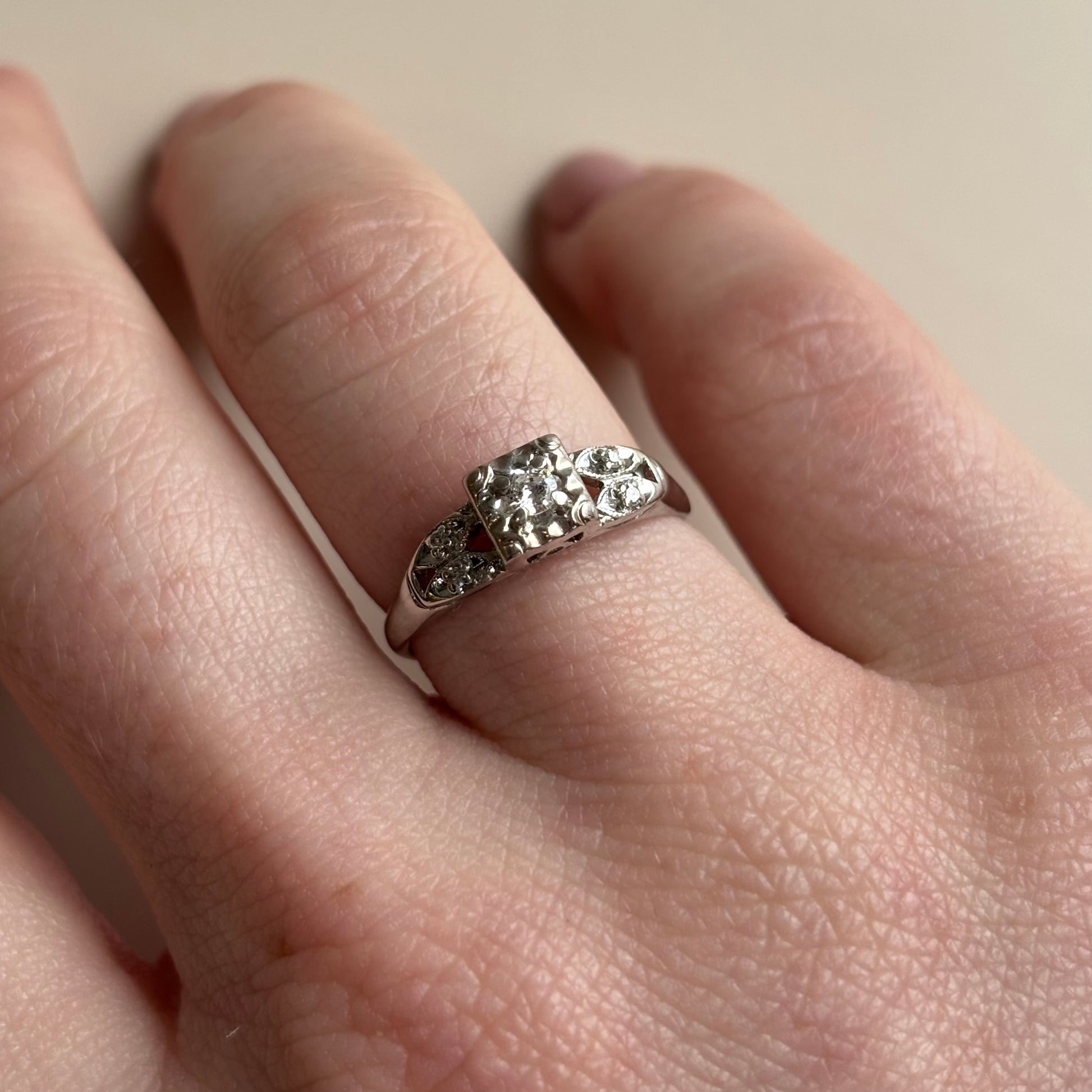 Art Deco Old European Cut Diamond Matching Bridal Set | 14k White Gold | Vintage