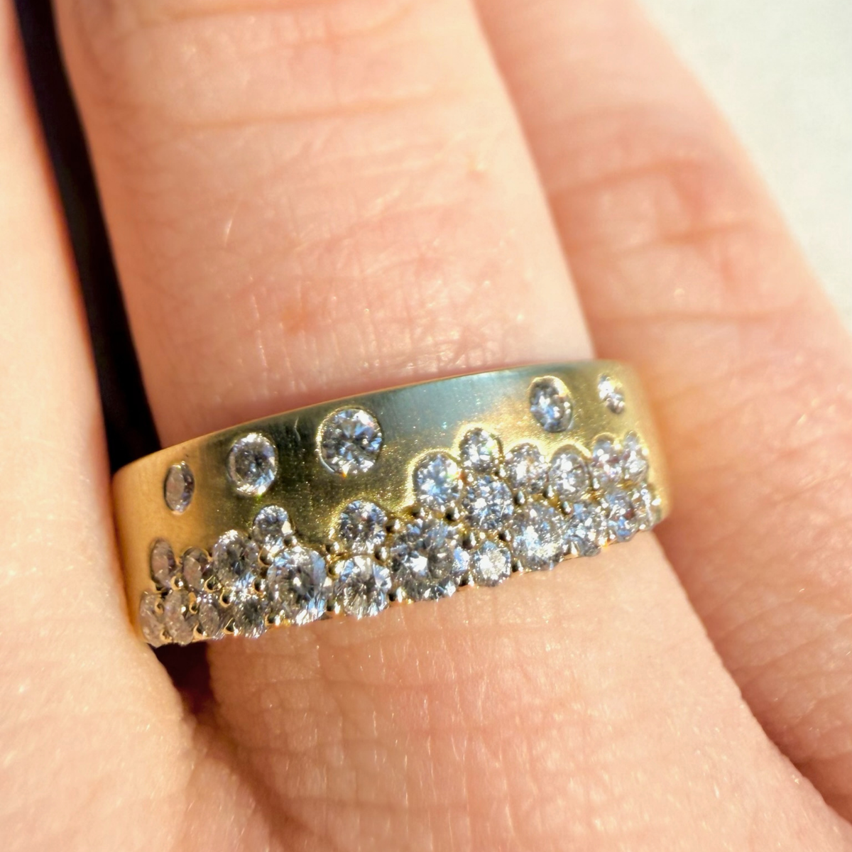 Brushed Finish Pave Scattered Diamond Band