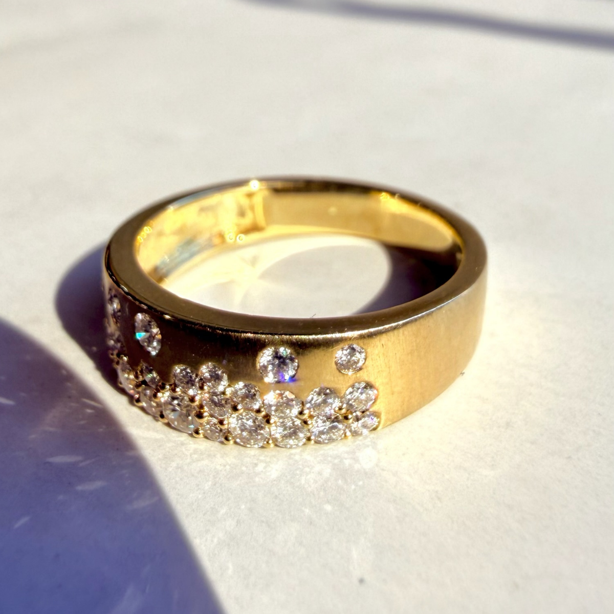 Brushed Finish Pave Scattered Diamond Band