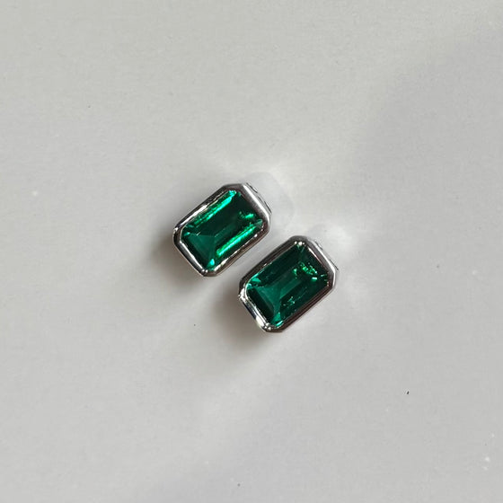 Emerald Cut Bezel Earrings