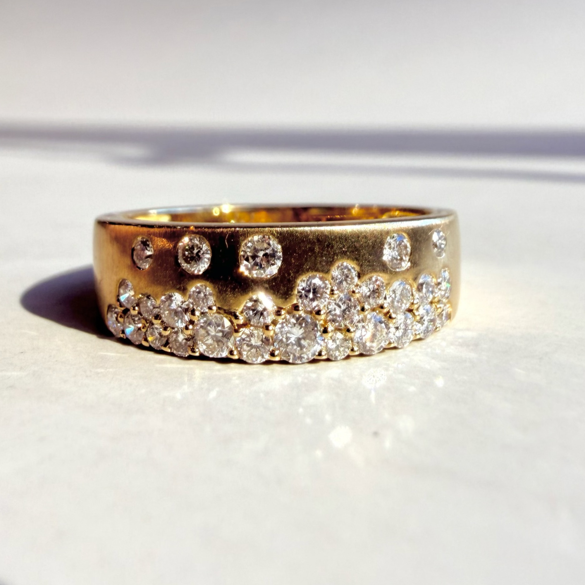 Brushed Finish Pave Scattered Diamond Band