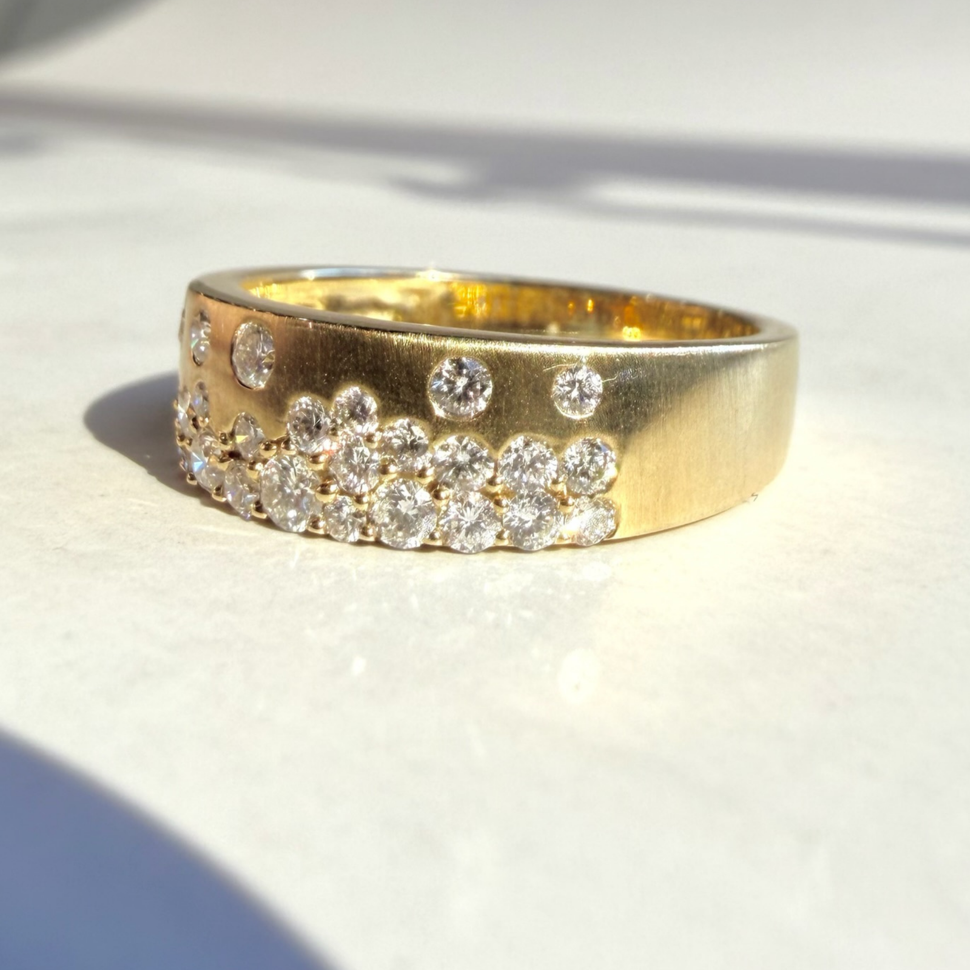 Brushed Finish Pave Scattered Diamond Band