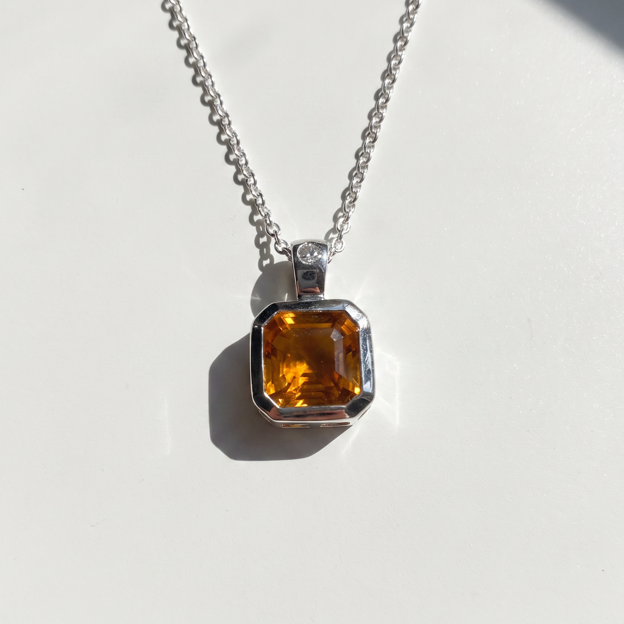 Citrine Bezel Pendant Necklace | Asscher | Sterling Silver