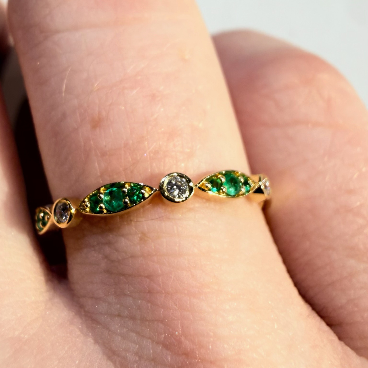 Emerald and Diamond Stacking Ring