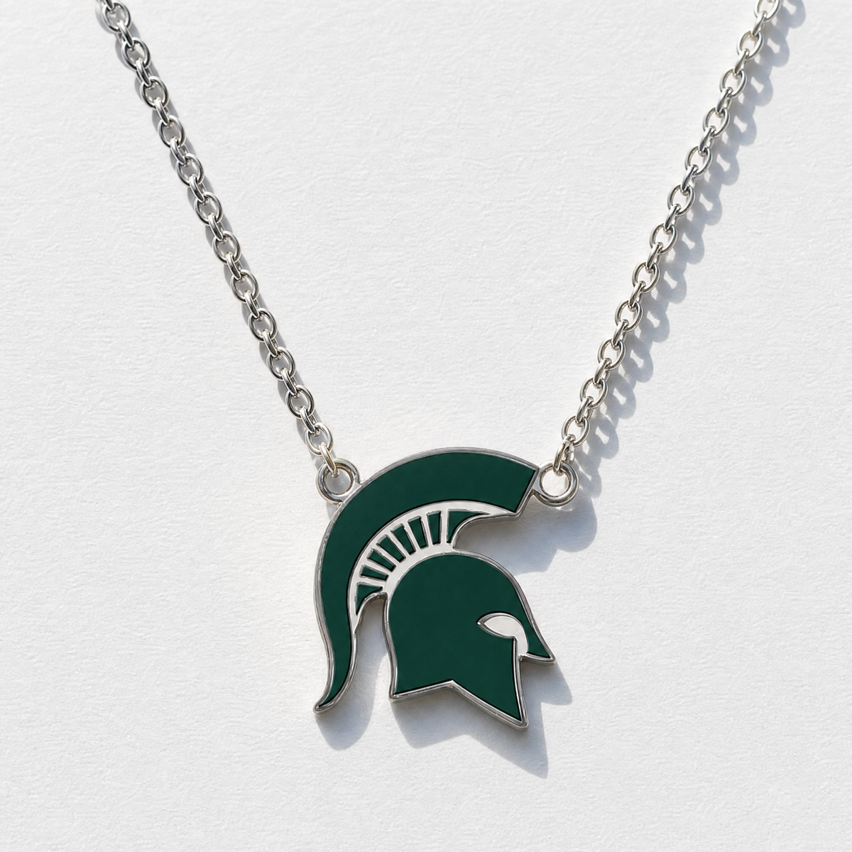 Enameled MSU Spartan Helmet Necklace | Sterling Silver