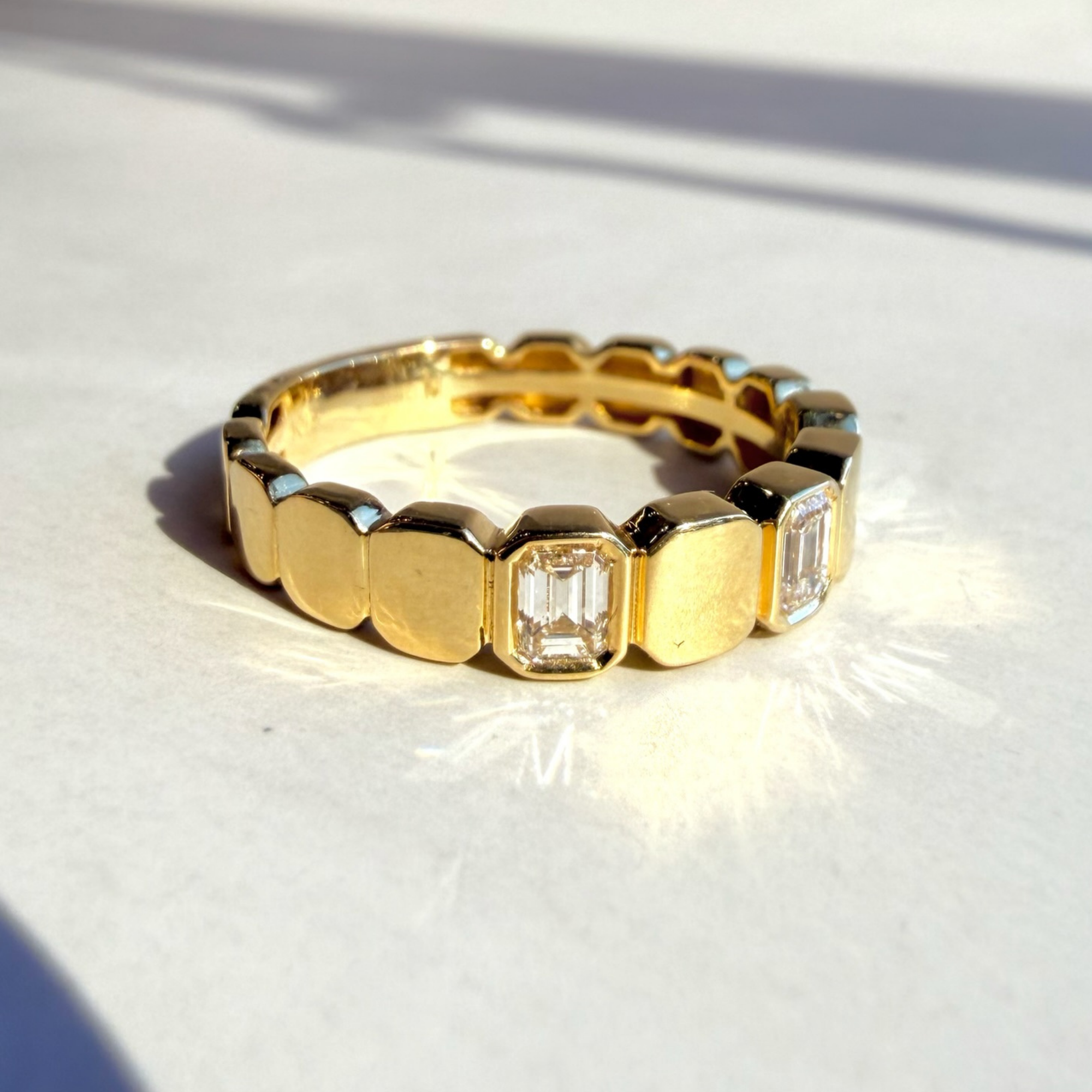 Emerald Cut and 18K Yellow Gold Stacking Band | Earth-Mined Diamond