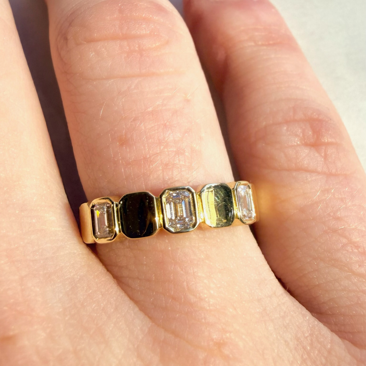 Emerald Cut and 18K Yellow Gold Stacking Band | Earth-Mined Diamond