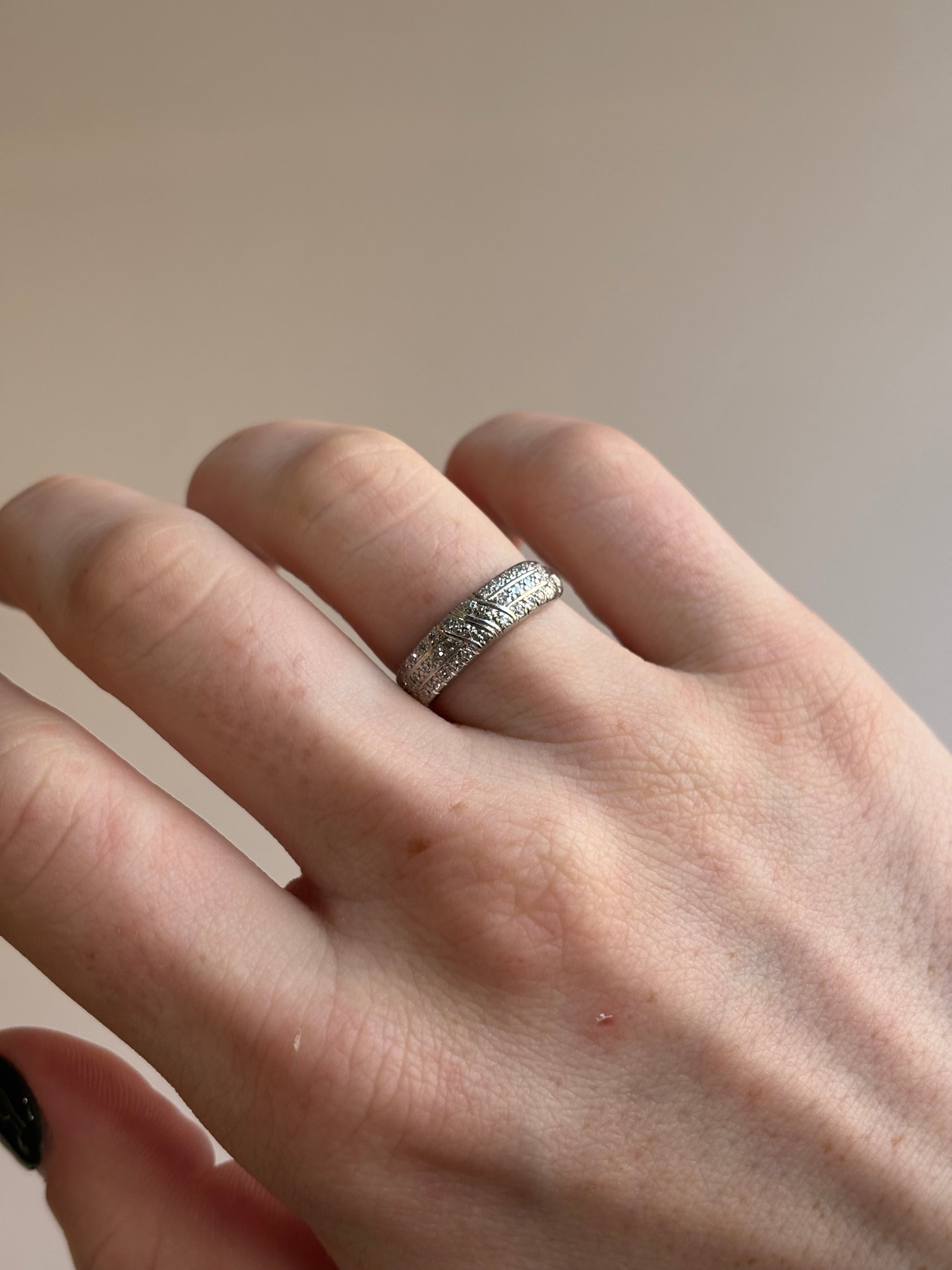 Art Deco Double Row Single Cut Diamond Wedding Band | Platinum | Vintage