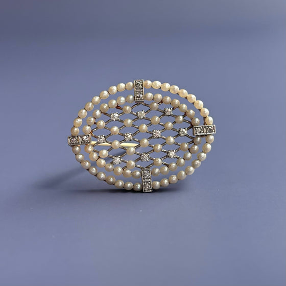 14k Edwardian Diamond and Pearl Pin